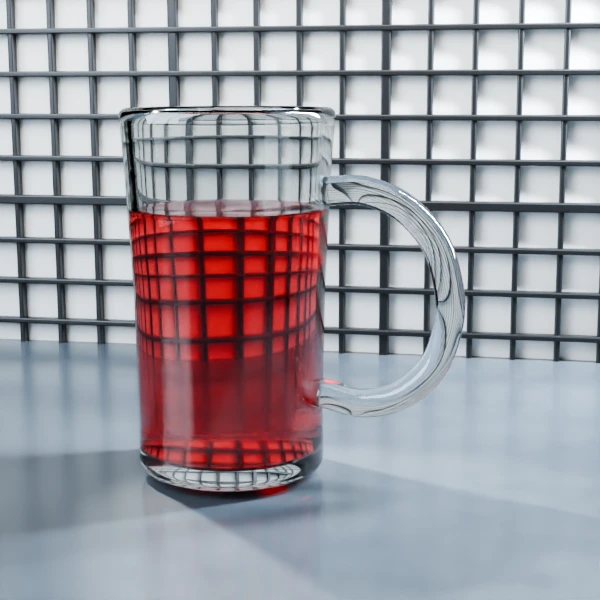 Glass mug refraction with glass IOR 1.51 and tea IOR 1.34